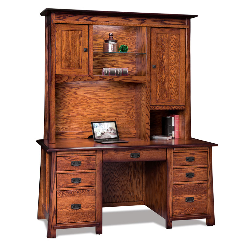 Grant Double Pedestal Desk with Hutch Top