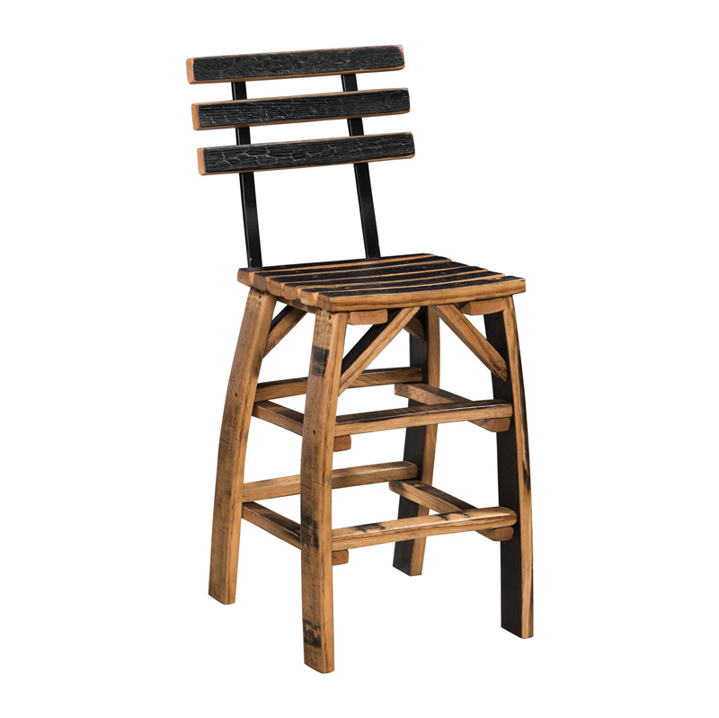 Barrel Stave Stationary Bar Stool with Back