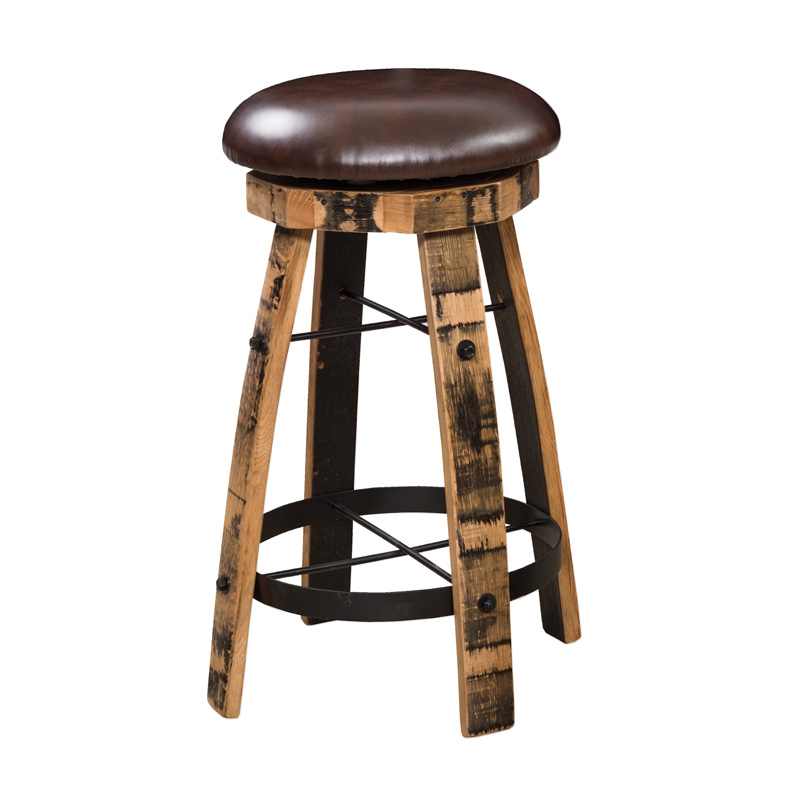 Barrel Stave Bar Stool with Round Steel & Cushions