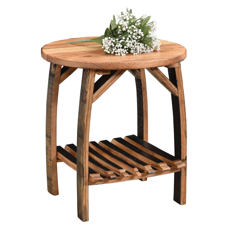 Barrel Stave End Table with Shelf
