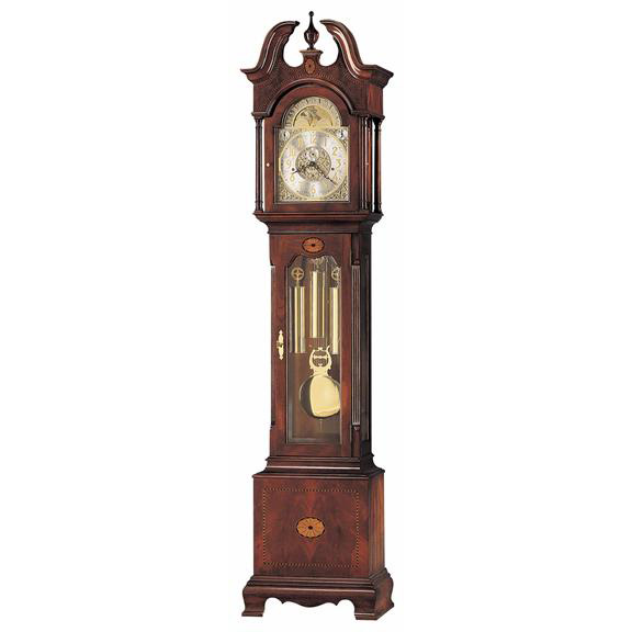 Howard Miller Wells Floor Clock II - Natural Mango Wood Grandfather Clock With Iron Base & Quartz Movement