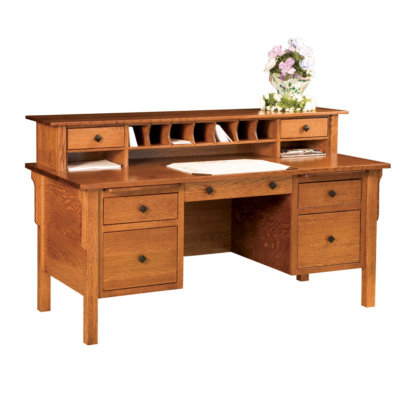 Amish Woodville Computer Desk with Drawer Pedestal and Optional Hutch