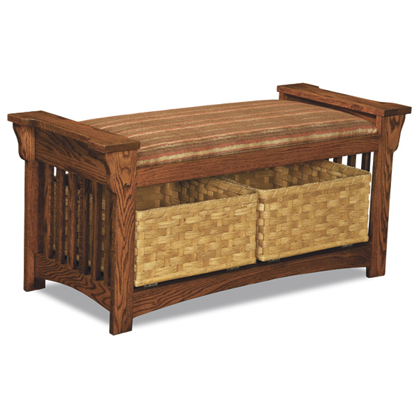 Mission Slat Bench with Baskets