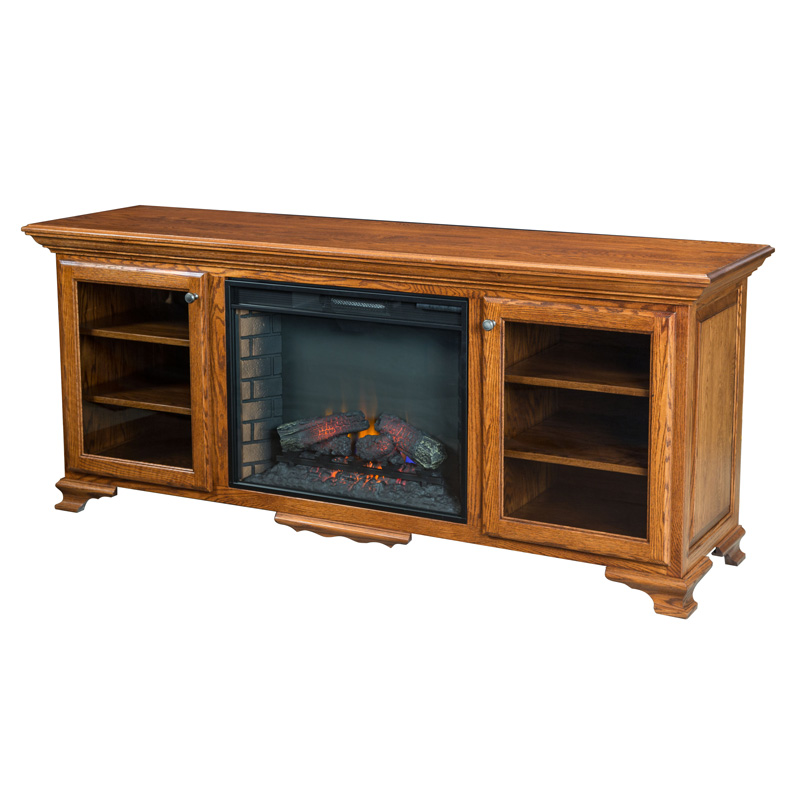 Oak entertainment center shop with fireplace