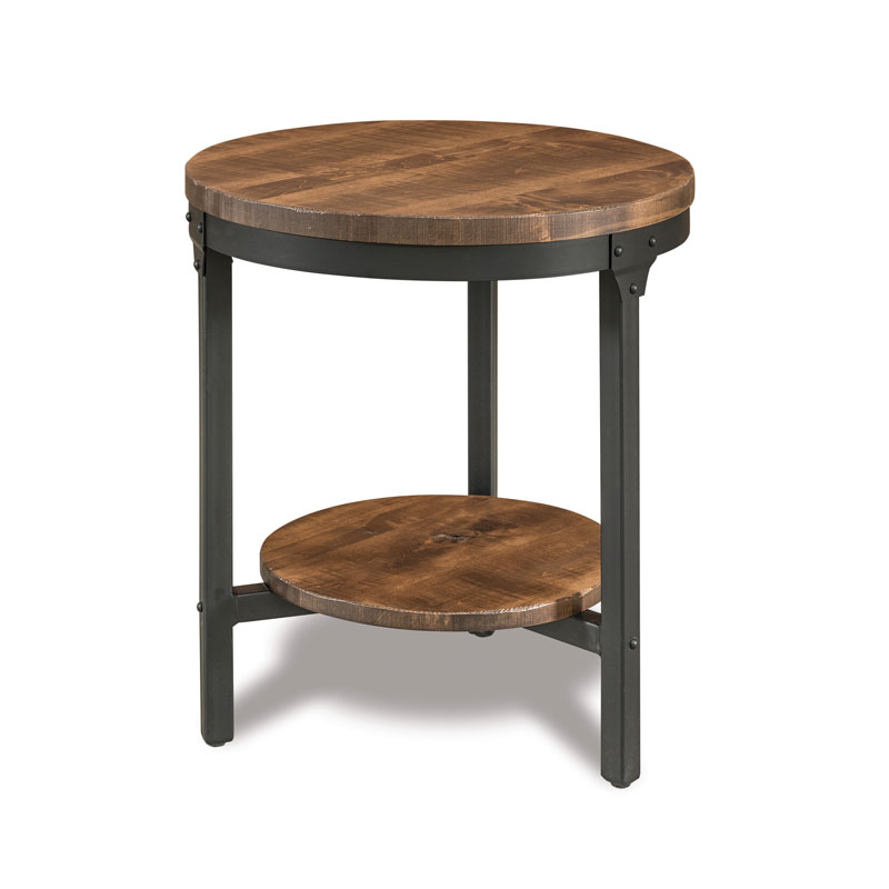 Houston 24 Round Steel Wood End Table, Round Wood End Table