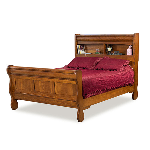 Old Classic Sleigh Bookcase Bed, Amish Furniture Bookcase Headboard