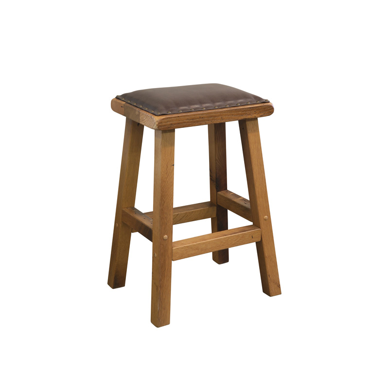 Barnwood Barstool - Leather Seat