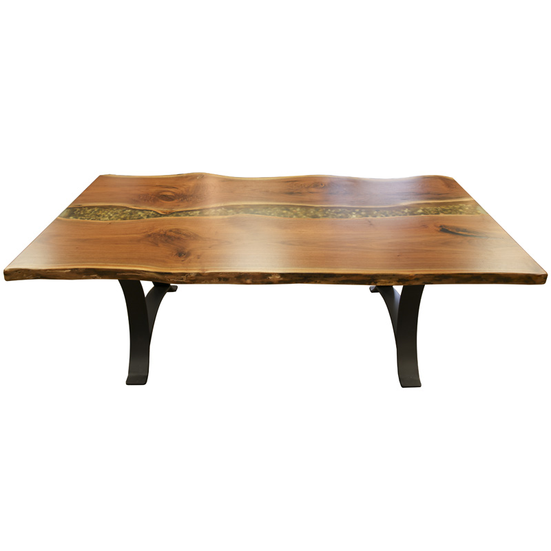 Live Edge Dining Table - Rustic Walnut / River Rock