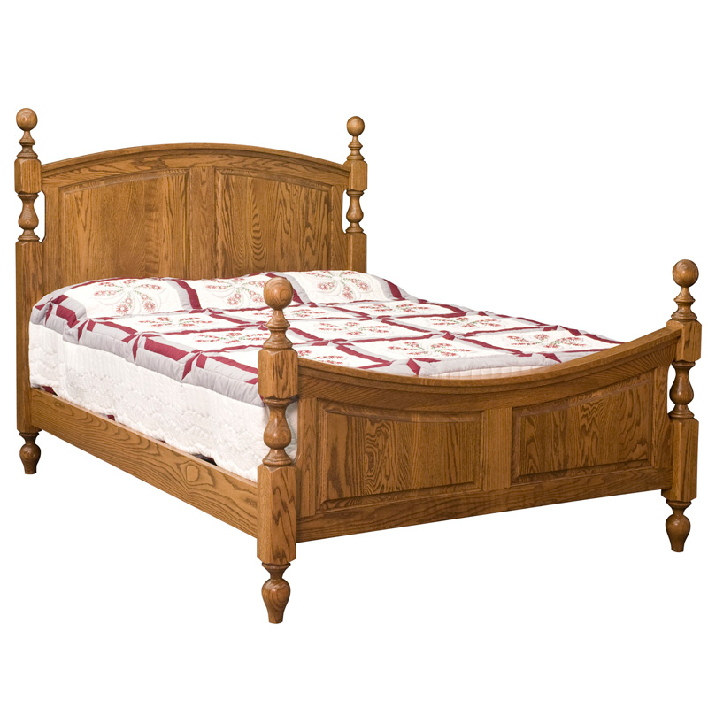 Bow Panel Bed With Turned Posts, Queen Size Oak Headboard And Footboard