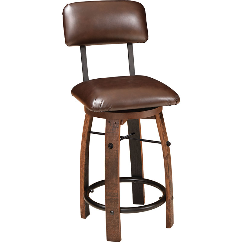Swivel Barstool w/ Round Footrest, Cushion Seat & Small Back