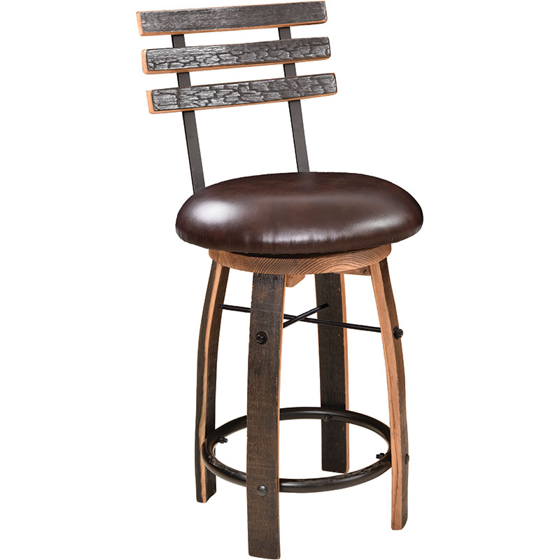 Swivel Barstool w/ Round Footrest, Cushion Seat, Wood Back